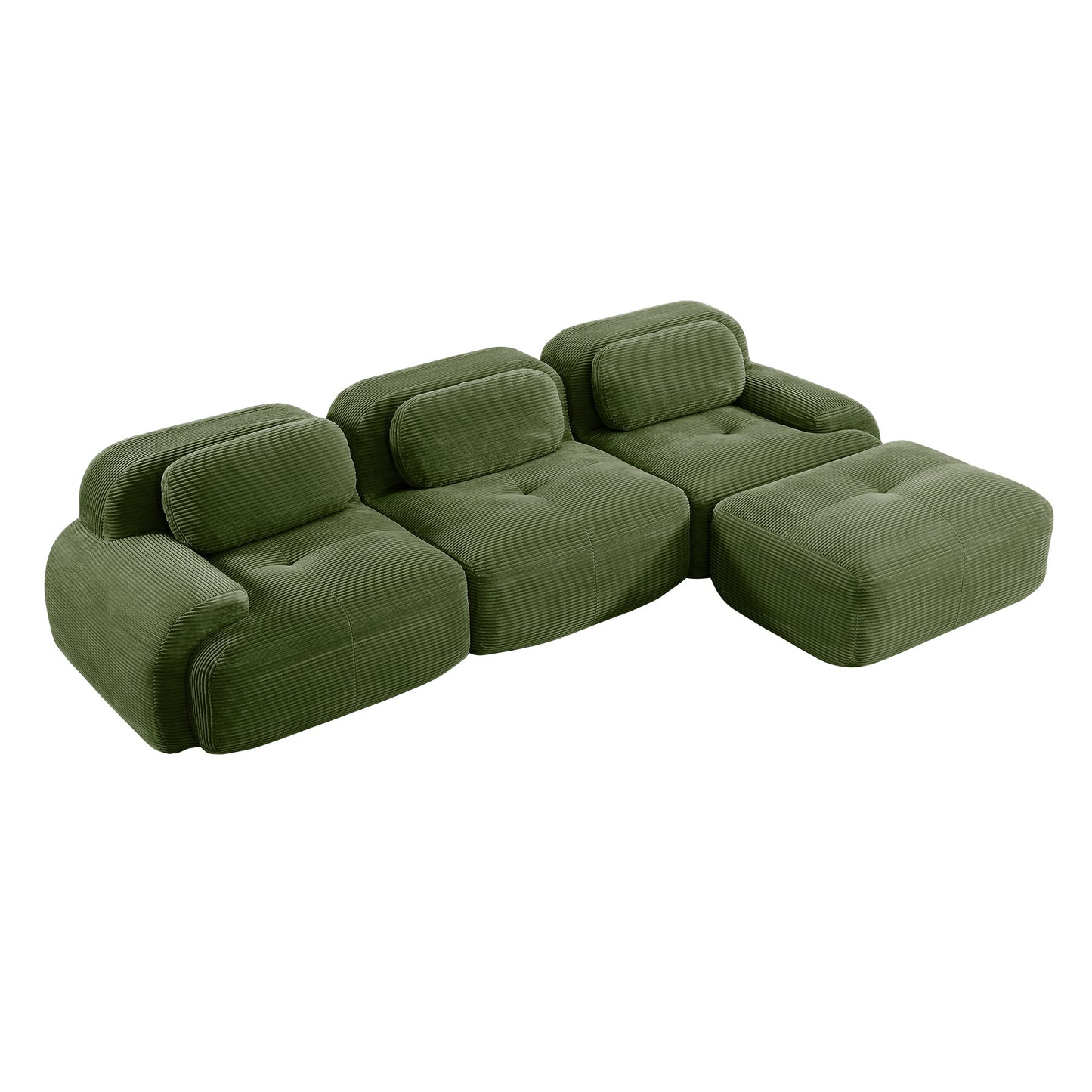 Olive Green Corduroy Modular Sofa – 3 Seater Modern Couch - 1st Choice Furniture Direct