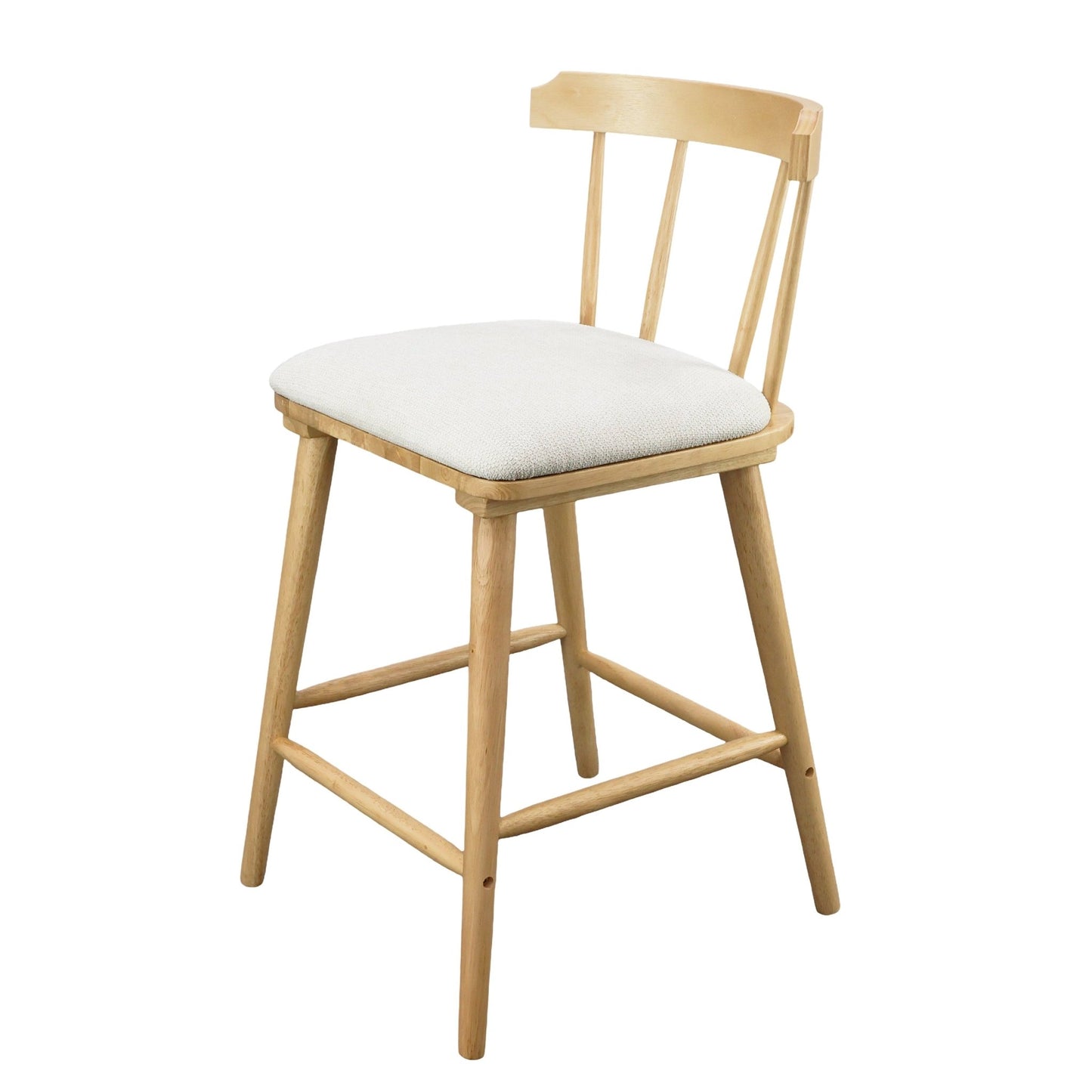 Olivia Indoor Wooden Upholstered Counter Stool, Natural Finish with Beige Upholstery, Windsor Style, Set of 4 - 1st Choice Furniture Direct