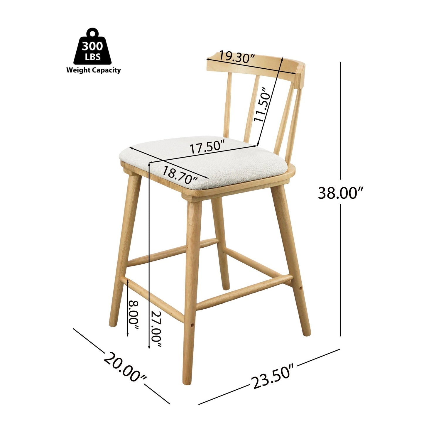 Olivia Indoor Wooden Upholstered Counter Stool, Natural Finish with Beige Upholstery, Windsor Style, Set of 4 - 1st Choice Furniture Direct