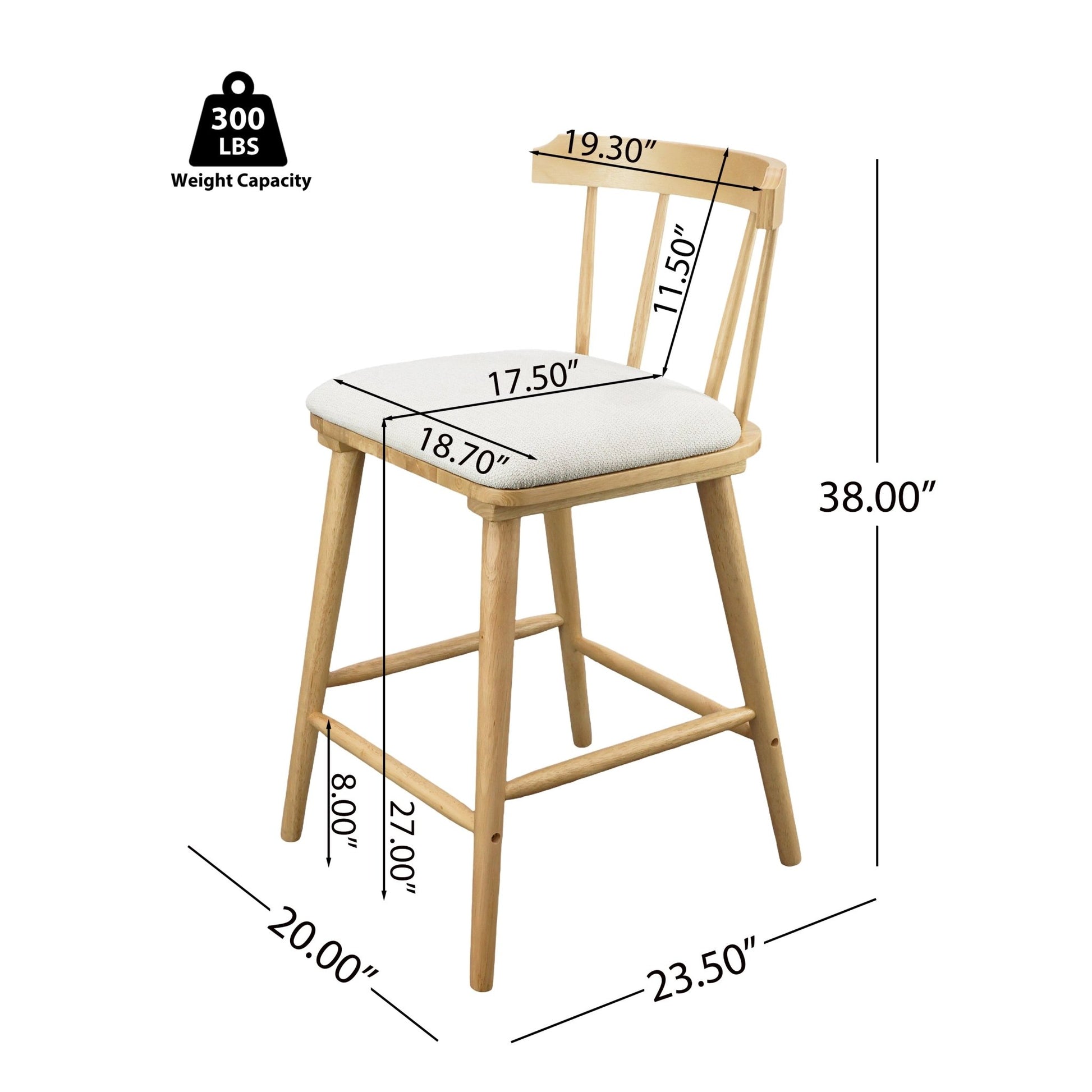 Olivia Indoor Wooden Upholstered Counter Stool, Natural Finish with Beige Upholstery, Windsor Style, Set of 4 - 1st Choice Furniture Direct