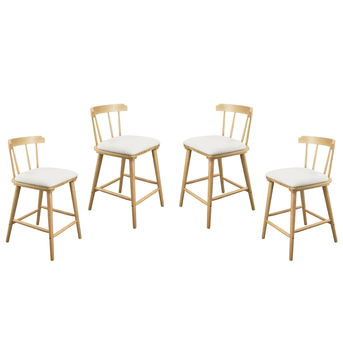 Olivia Indoor Wooden Upholstered Counter Stool, Natural Finish with Beige Upholstery, Windsor Style, Set of 4 - 1st Choice Furniture Direct