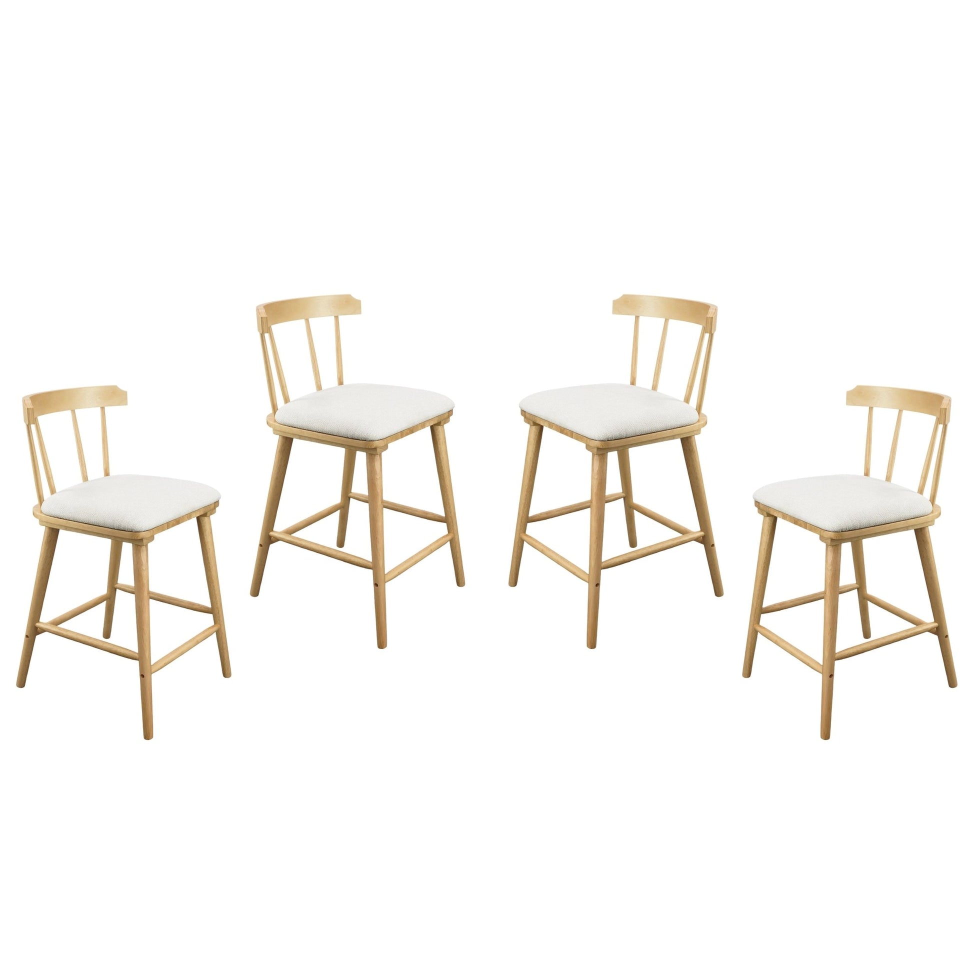 Olivia Indoor Wooden Upholstered Counter Stool, Natural Finish with Beige Upholstery, Windsor Style, Set of 4 - 1st Choice Furniture Direct