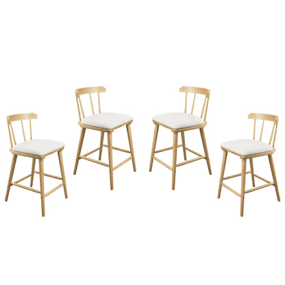Olivia Indoor Wooden Upholstered Counter Stool, Natural Finish with Beige Upholstery, Windsor Style, Set of 4 - 1st Choice Furniture Direct