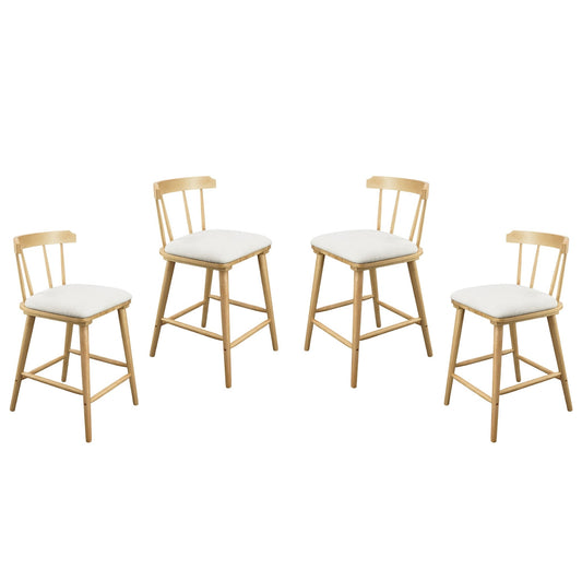 Olivia Indoor Wooden Upholstered Counter Stool, Natural Finish with Beige Upholstery, Windsor Style, Set of 4 - 1st Choice Furniture Direct