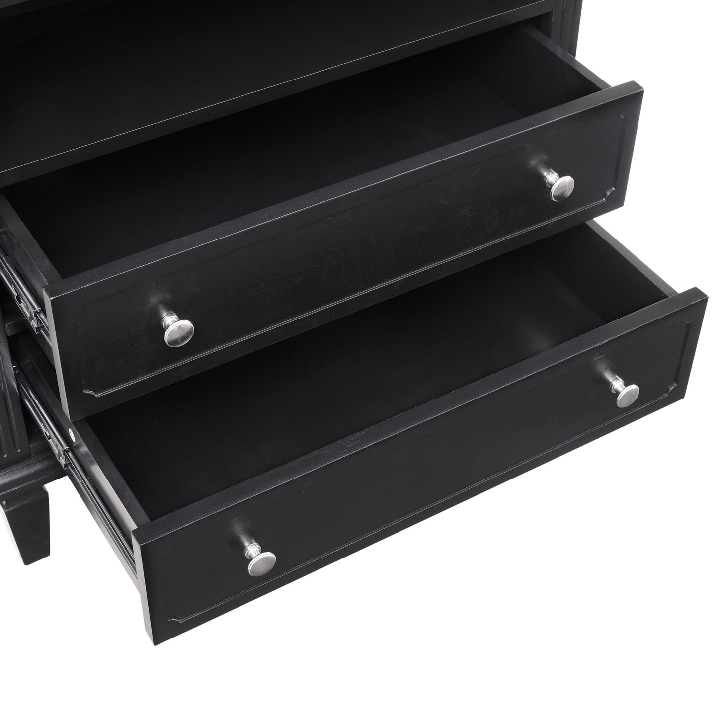 Open Space and 2 Drawers Dresser Nightstand with Charging Station, Farmhouse End Table with USB Ports and Outlets, Fluted Pilasters Design Side Table with Solid Wood Legs for Bedroom - 1st Choice Furniture Direct