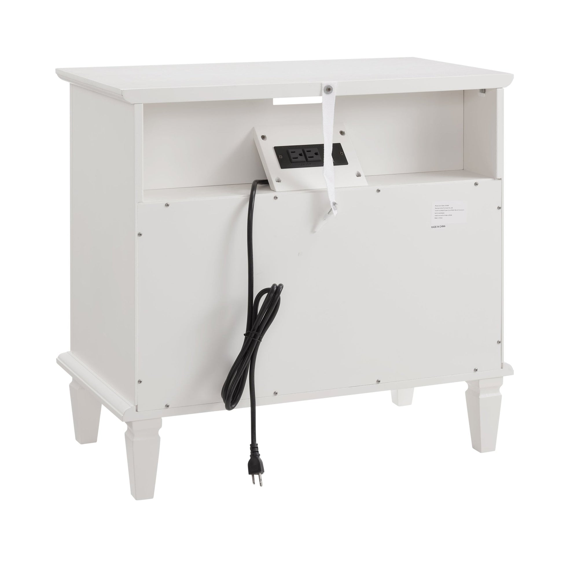 Open Space and 2 Drawers Dresser Nightstand with Charging Station, Farmhouse End Table with USB Ports and Outlets, Fluted Pilasters Design Side Table with Solid Wood Legs for Bedroom - 1st Choice Furniture Direct