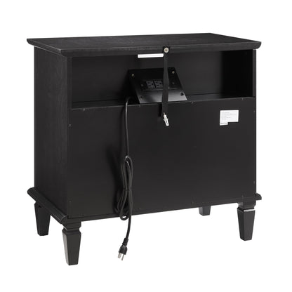 Open Space and 2 Drawers Dresser Nightstand with Charging Station, Farmhouse End Table with USB Ports and Outlets, Fluted Pilasters Design Side Table with Solid Wood Legs for Bedroom - 1st Choice Furniture Direct