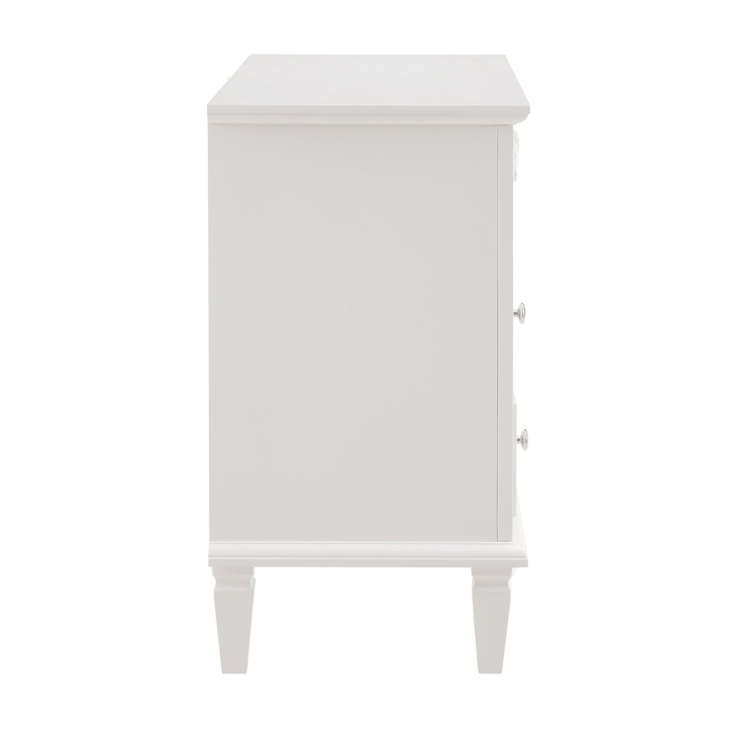 Open Space and 2 Drawers Dresser Nightstand with Charging Station, Farmhouse End Table with USB Ports and Outlets, Fluted Pilasters Design Side Table with Solid Wood Legs for Bedroom - 1st Choice Furniture Direct