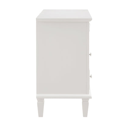 Open Space and 2 Drawers Dresser Nightstand with Charging Station, Farmhouse End Table with USB Ports and Outlets, Fluted Pilasters Design Side Table with Solid Wood Legs for Bedroom - 1st Choice Furniture Direct