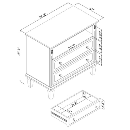 Open Space and 2 Drawers Dresser Nightstand with Charging Station, Farmhouse End Table with USB Ports and Outlets, Fluted Pilasters Design Side Table with Solid Wood Legs for Bedroom - 1st Choice Furniture Direct