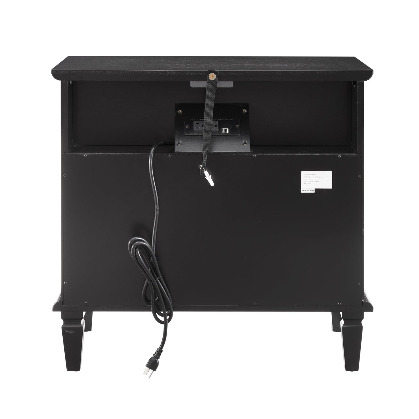 Open Space and 2 Drawers Dresser Nightstand with Charging Station, Farmhouse End Table with USB Ports and Outlets, Fluted Pilasters Design Side Table with Solid Wood Legs for Bedroom - 1st Choice Furniture Direct