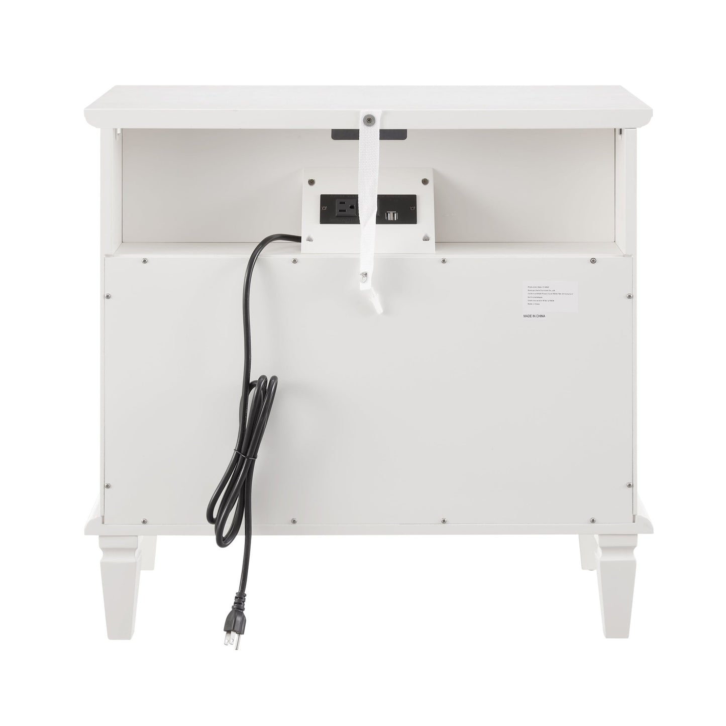Open Space and 2 Drawers Dresser Nightstand with Charging Station, Farmhouse End Table with USB Ports and Outlets, Fluted Pilasters Design Side Table with Solid Wood Legs for Bedroom - 1st Choice Furniture Direct