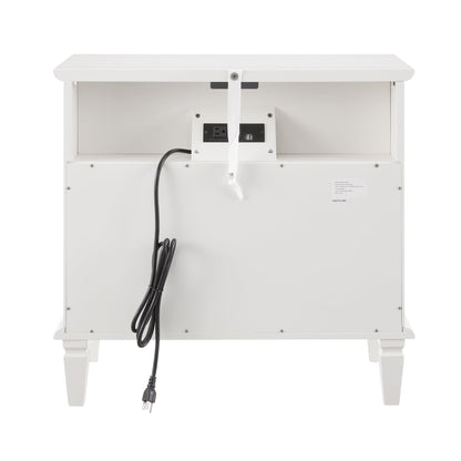 Open Space and 2 Drawers Dresser Nightstand with Charging Station, Farmhouse End Table with USB Ports and Outlets, Fluted Pilasters Design Side Table with Solid Wood Legs for Bedroom - 1st Choice Furniture Direct