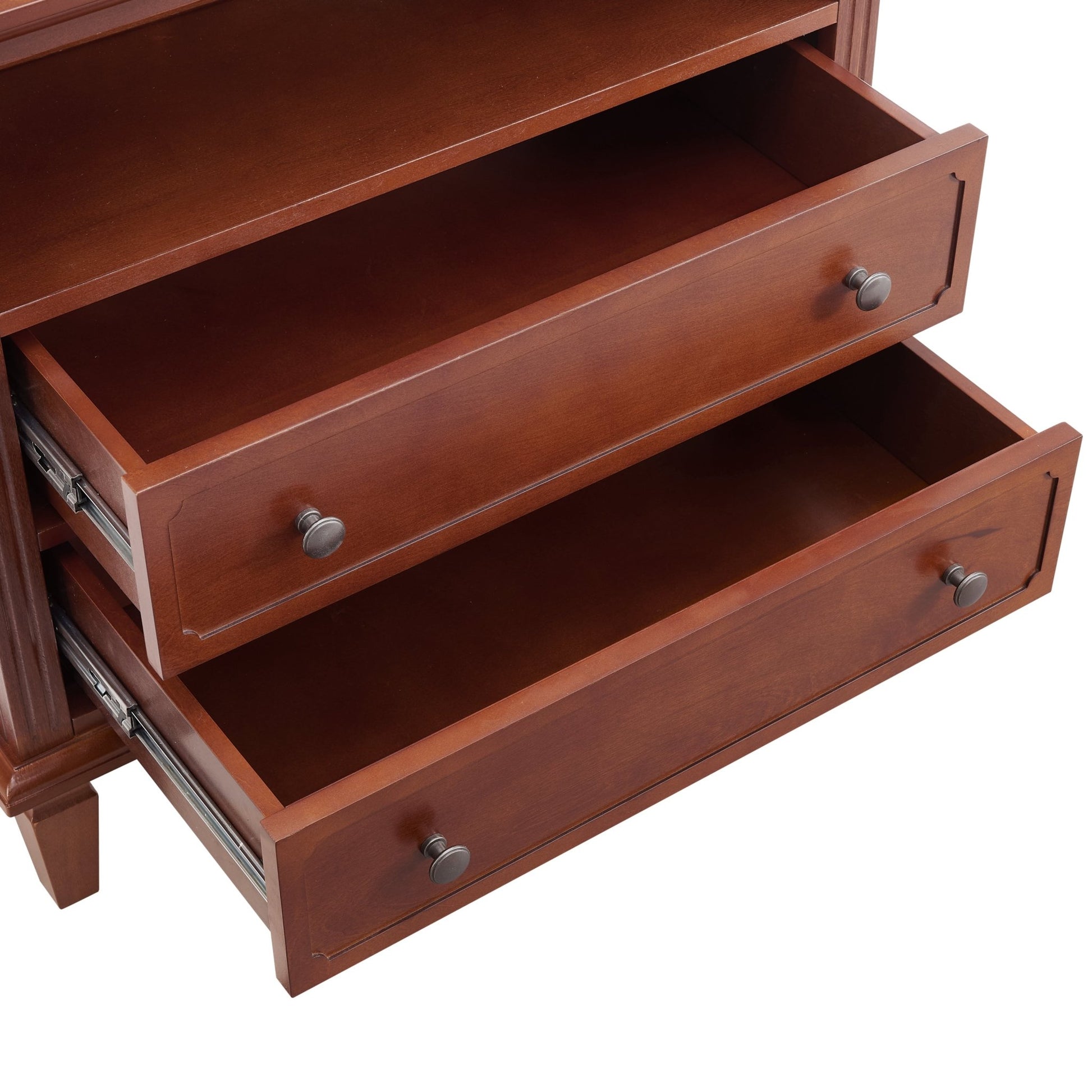 Open Space and 2 Drawers Dresser Nightstand with Charging Station, Farmhouse End Table with USB Ports and Outlets, Fluted Pilasters Design Side Table with Solid Wood Legs for Bedroom - 1st Choice Furniture Direct