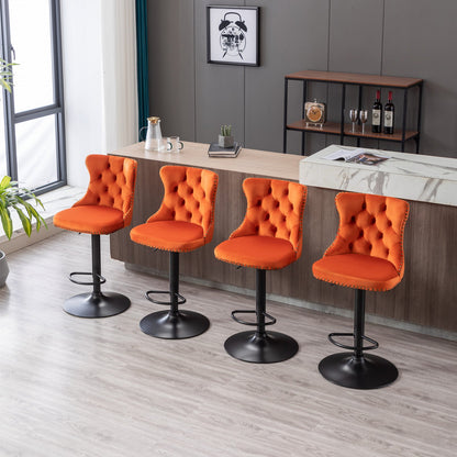 Orange Velvet Swivel Bar Stools Set of 2 | Adjustable Tufted Counter Chairs (25–33”) - 1st Choice Furniture Direct