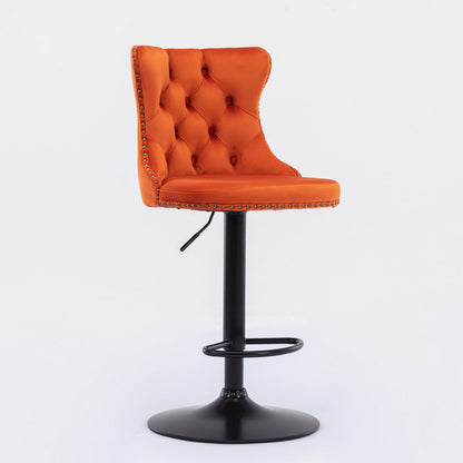 Orange Velvet Swivel Bar Stools Set of 2 | Adjustable Tufted Counter Chairs (25–33”) - 1st Choice Furniture Direct