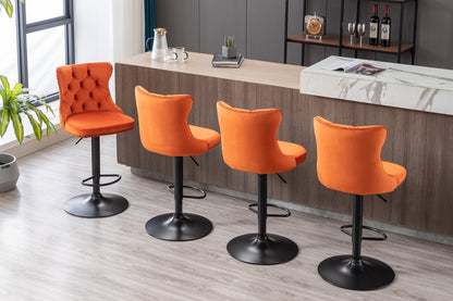 Orange Velvet Swivel Bar Stools Set of 2 | Adjustable Tufted Counter Chairs (25–33”) - 1st Choice Furniture Direct