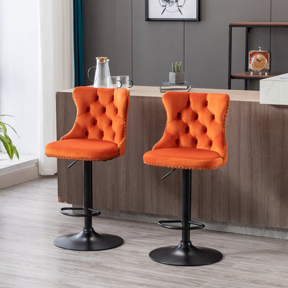 Orange Velvet Swivel Bar Stools Set of 2 | Adjustable Tufted Counter Chairs (25–33”) - 1st Choice Furniture Direct