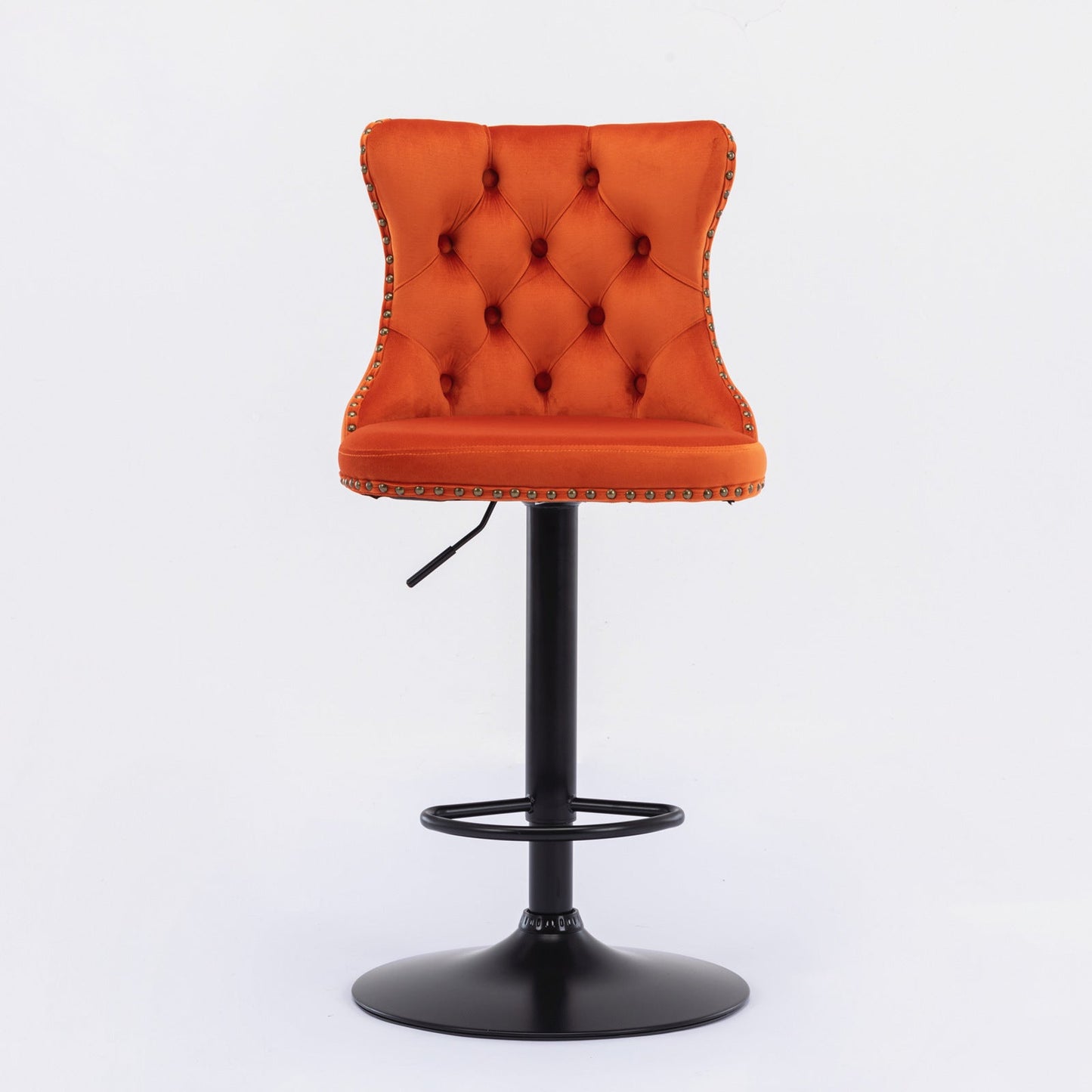 Orange Velvet Swivel Bar Stools Set of 2 | Adjustable Tufted Counter Chairs (25–33”) - 1st Choice Furniture Direct