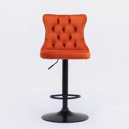 Orange Velvet Swivel Bar Stools Set of 2 | Adjustable Tufted Counter Chairs (25–33”) - 1st Choice Furniture Direct
