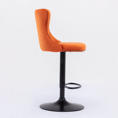 Orange Velvet Swivel Bar Stools Set of 2 | Adjustable Tufted Counter Chairs (25–33”) - 1st Choice Furniture Direct