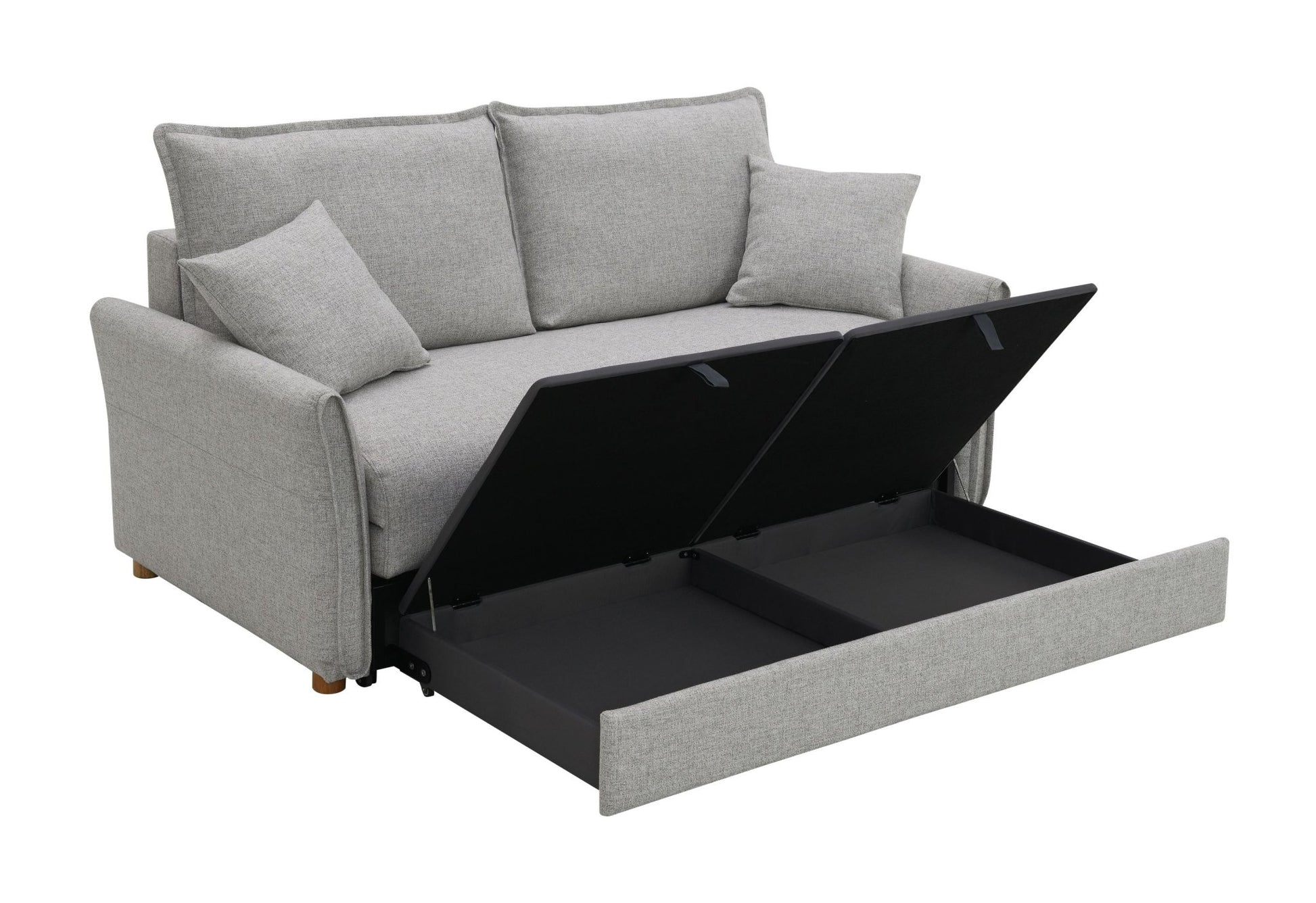 Oren Gray Chenille Sleeper Sectional Sofa w/ Storage & 2 Toss Pillows - 1st Choice Furniture Direct