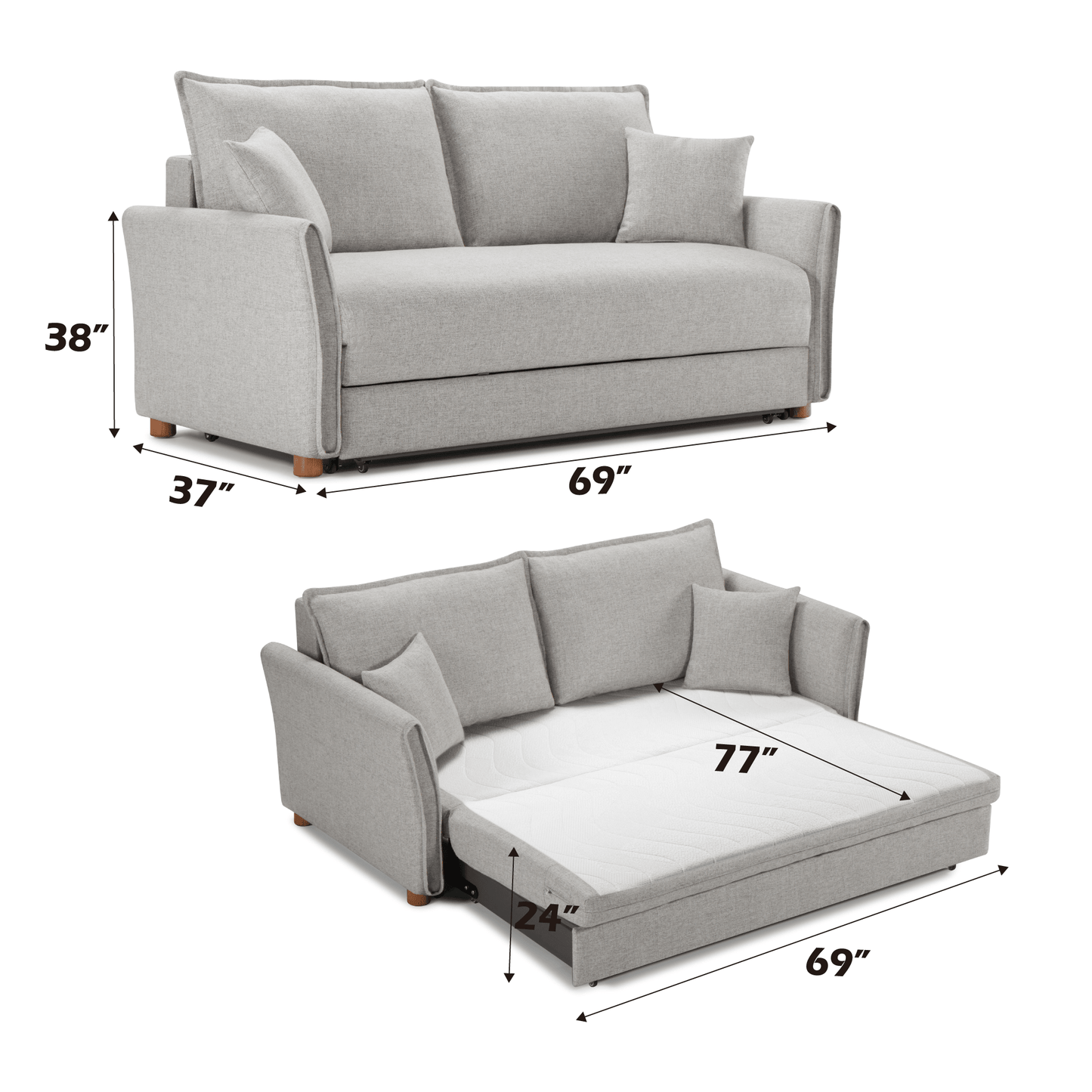 Oren Gray Chenille Sleeper Sectional Sofa w/ Storage & 2 Toss Pillows - 1st Choice Furniture Direct