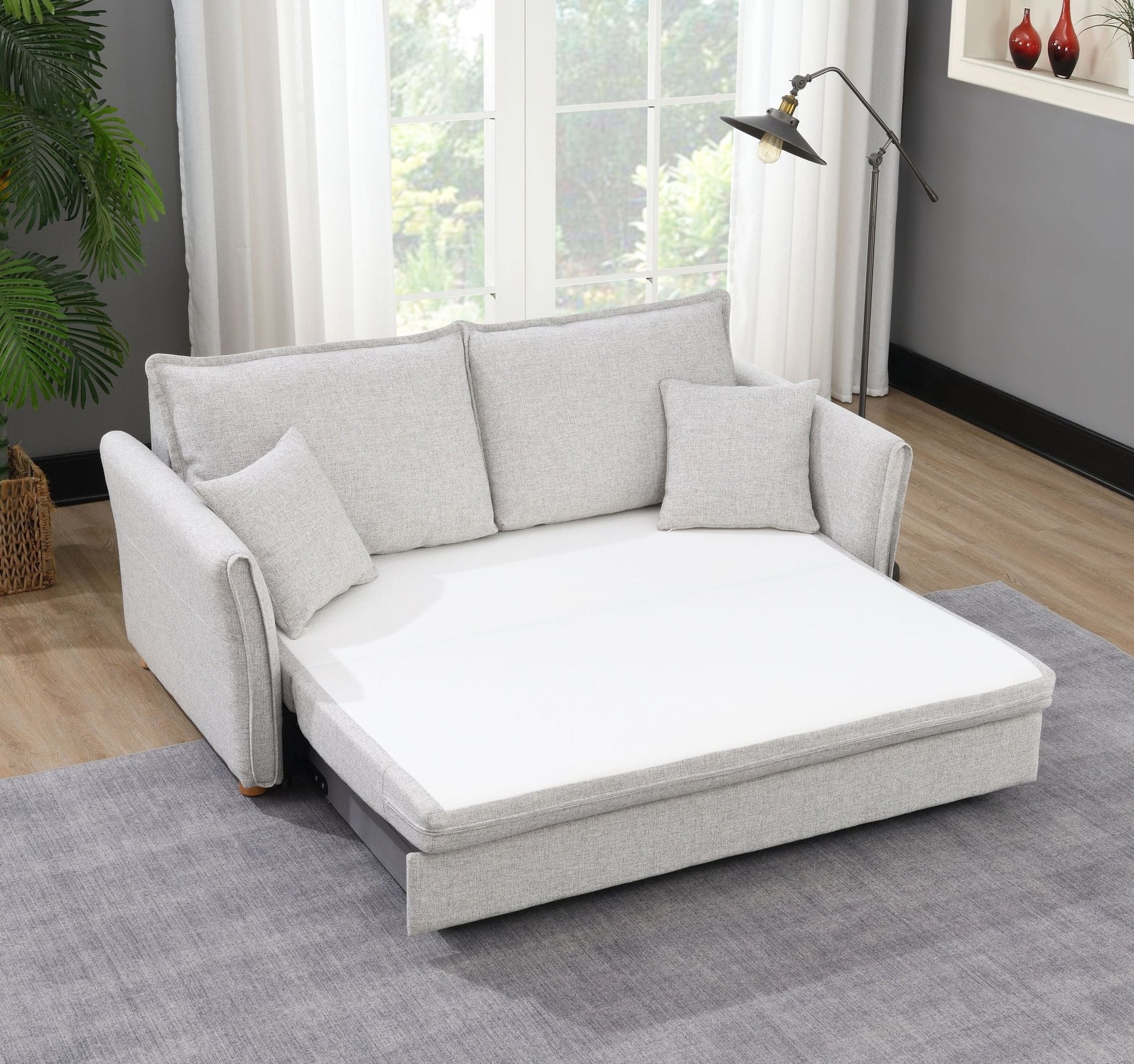 Oren Gray Chenille Sleeper Sectional Sofa w/ Storage & 2 Toss Pillows - 1st Choice Furniture Direct