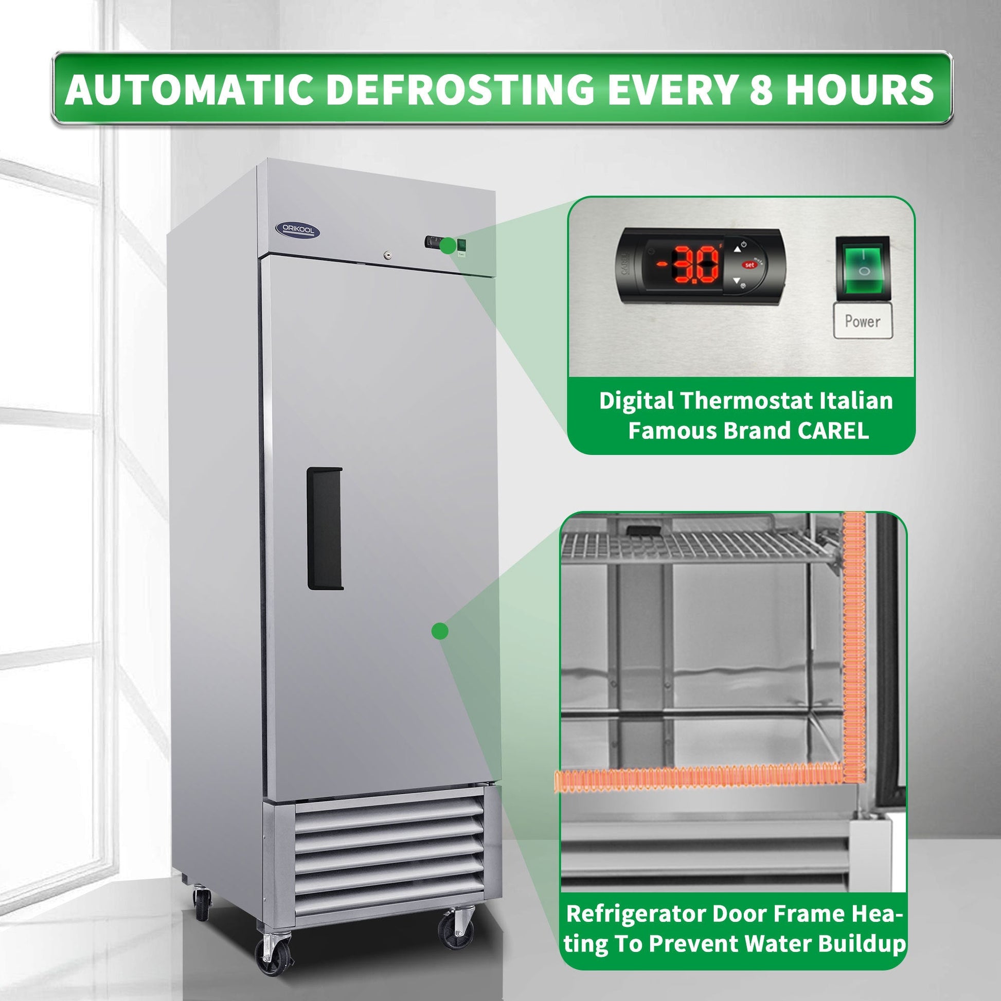 ORIKOOL 27' Commercial Freezer 23 Cu.ft with 1 Solid Door Reach-In Freezers Stainless Steel ETL Approved Upright Freeze Storage - 1st Choice Furniture Direct