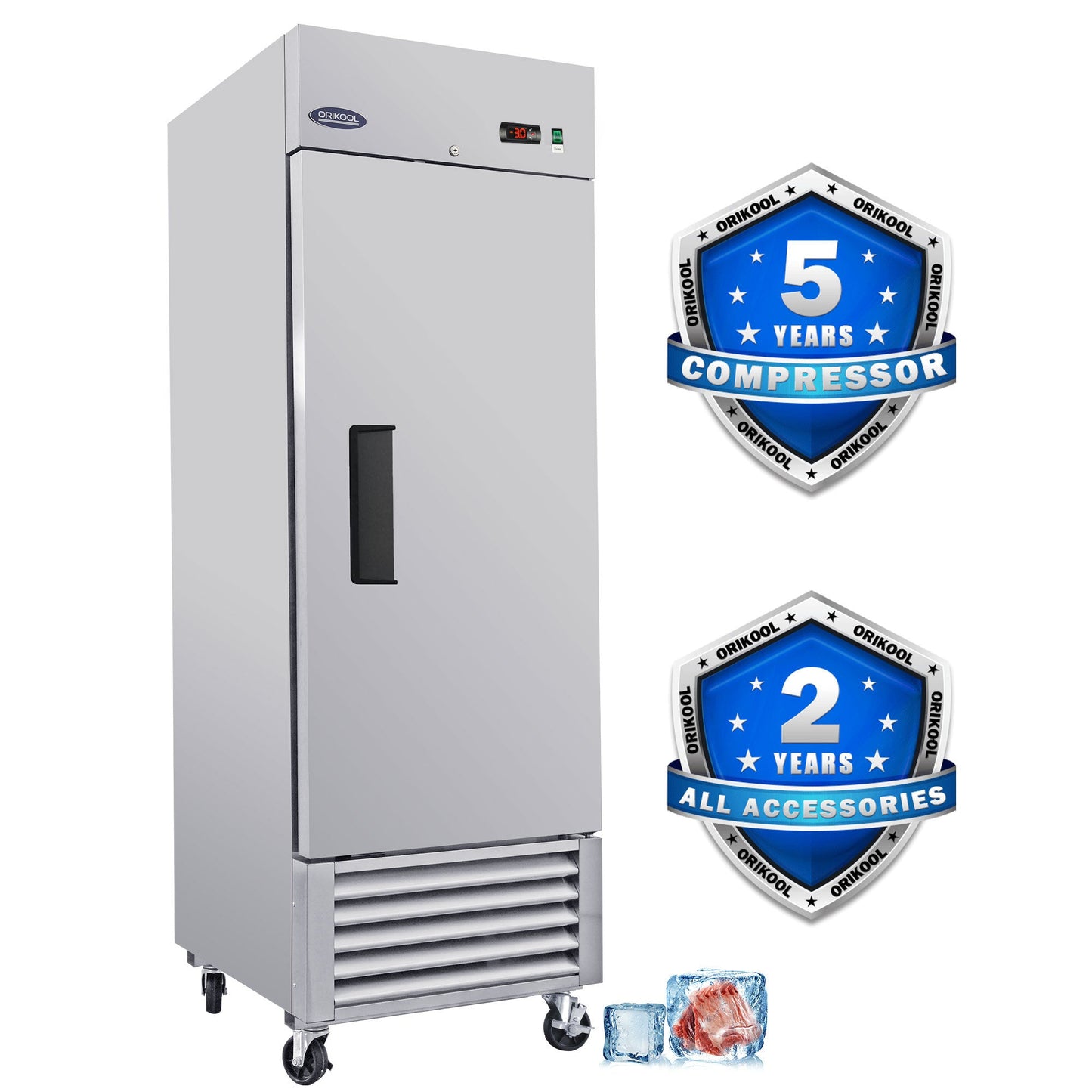 ORIKOOL 27' Commercial Freezer 23 Cu.ft with 1 Solid Door Reach-In Freezers Stainless Steel ETL Approved Upright Freeze Storage - 1st Choice Furniture Direct
