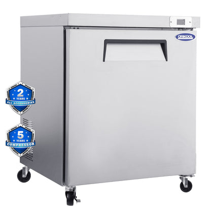 ORIKOOL 29' Commercial Under Counter Freezer 1 Door 8 Cu.ft Undercounter Work Top Freezers ETL Approved - 1st Choice Furniture Direct