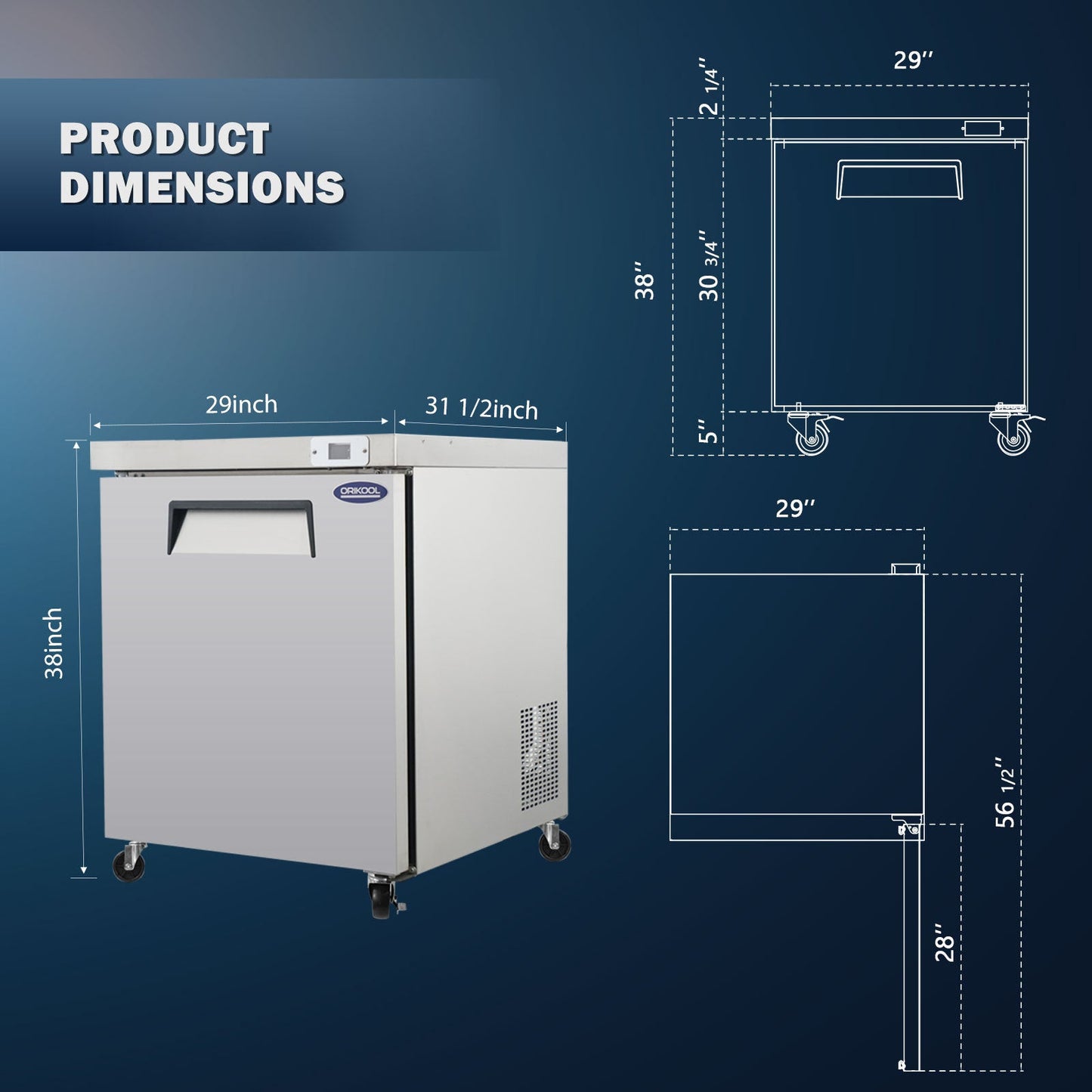 Orikool 29 IN Commercial Refrigerators, Undercounter Refrigerators 8 Cu.Ft with Smooth Casters, 1 Door, ETL Listed for Restaurants, Cafes, Bars And Pizzerias - 1st Choice Furniture Direct
