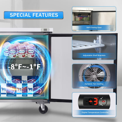 ORIKOOL 60' Commercial Under Counter Freezer 2 Door 18.5 Cu.ft Undercounter Work Top Freezers ETL Approved - 1st Choice Furniture Direct