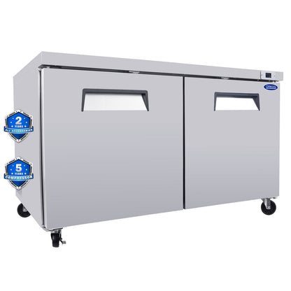 ORIKOOL 60' Commercial Under Counter Freezer 2 Door 18.5 Cu.ft Undercounter Work Top Freezers ETL Approved - 1st Choice Furniture Direct