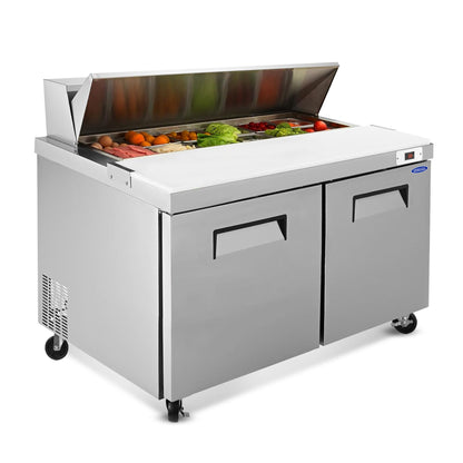 Orikool 60 IN Commercial Refrigerators Sandwich&Salad Prep Table with a Butcher Block Cutting Board, Protection Lid, Cold Storage, ETL Certified - 1st Choice Furniture Direct