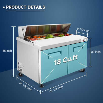 Orikool 60 IN Commercial Refrigerators Sandwich&Salad Prep Table with a Butcher Block Cutting Board, Protection Lid, Cold Storage, ETL Certified - 1st Choice Furniture Direct