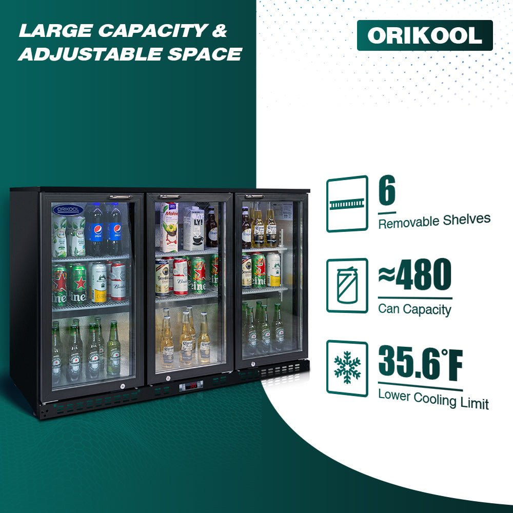 ORIKOOL Beverage Refrigerators Cooler 53 inch 3 Glass Door Back Bar, 480 Cans Commercial Display Bar Fridge for Beer Wine and Drink 11.3 Cu.Ft - 1st Choice Furniture Direct