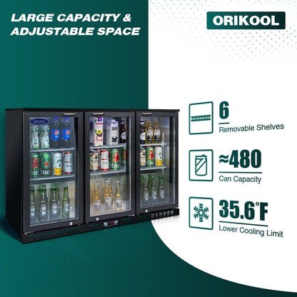 ORIKOOL Beverage Refrigerators Cooler 53 inch 3 Glass Door Back Bar, 480 Cans Commercial Display Bar Fridge for Beer Wine and Drink 11.3 Cu.Ft - 1st Choice Furniture Direct