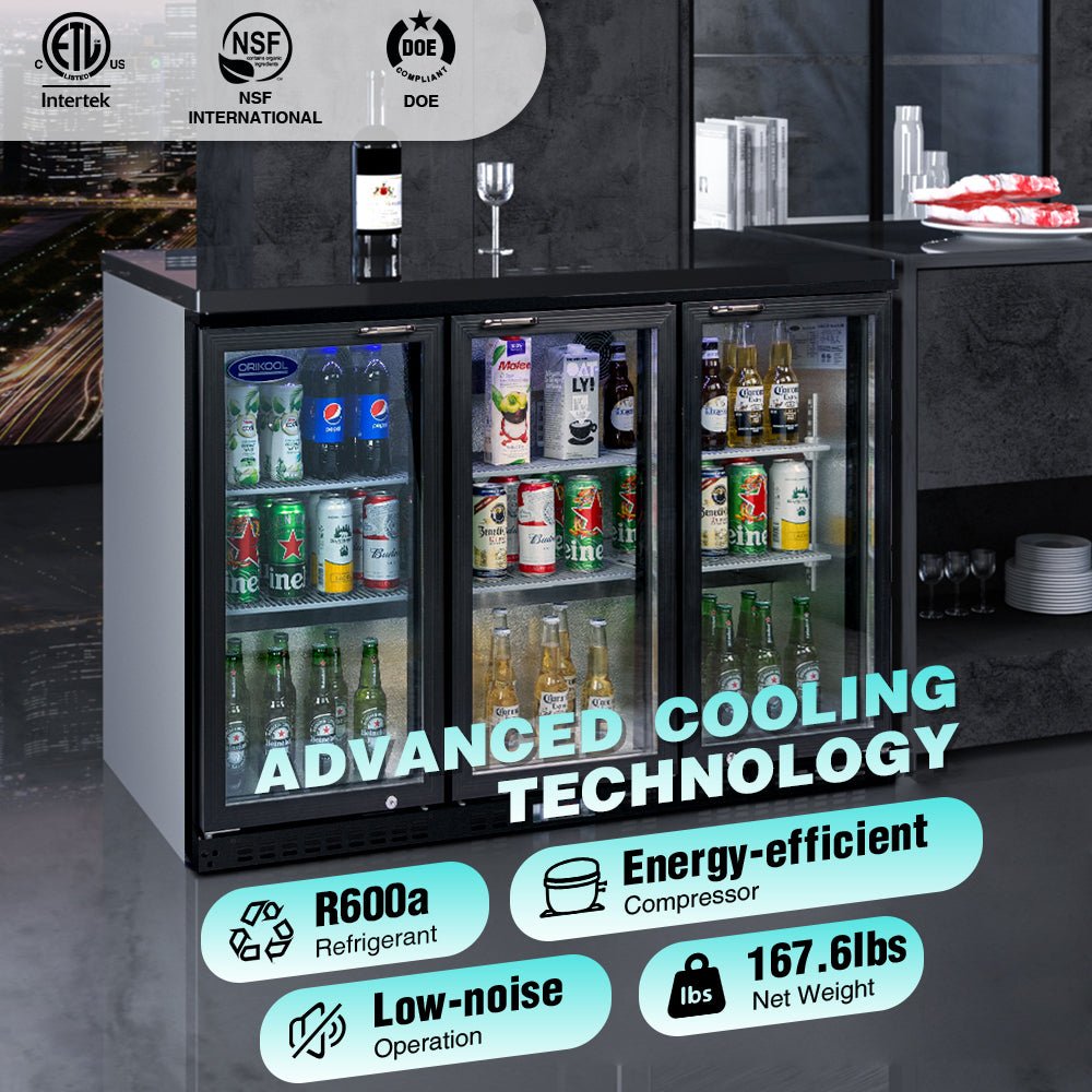 ORIKOOL Beverage Refrigerators Cooler 53 inch 3 Glass Door Back Bar, 480 Cans Commercial Display Bar Fridge for Beer Wine and Drink 11.3 Cu.Ft - 1st Choice Furniture Direct