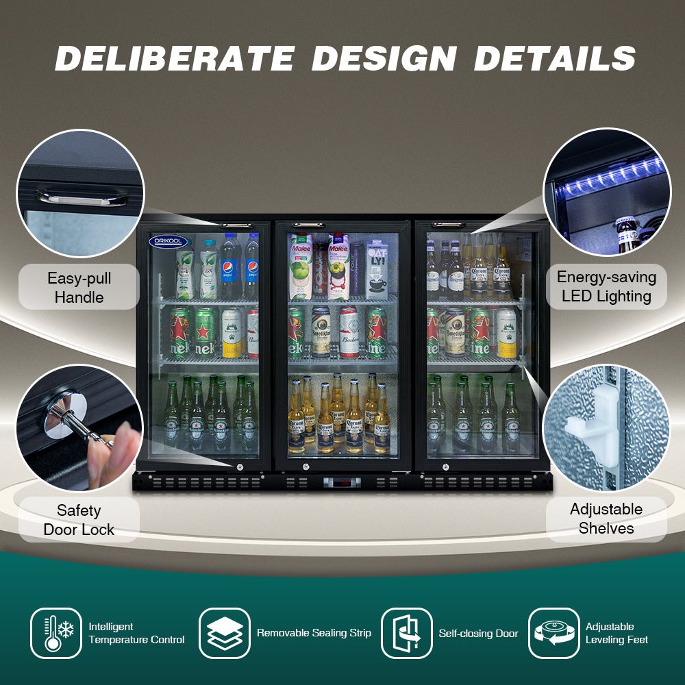 ORIKOOL Beverage Refrigerators Cooler 53 inch 3 Glass Door Back Bar, 480 Cans Commercial Display Bar Fridge for Beer Wine and Drink 11.3 Cu.Ft - 1st Choice Furniture Direct