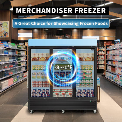 ORIKOOL Glass Door Merchandiser Freezer 70 Cu.ft Swing Door Commercial Reach - In Display Freezers with LED Top Panel Upright Freeze Storage - 1st Choice Furniture Direct