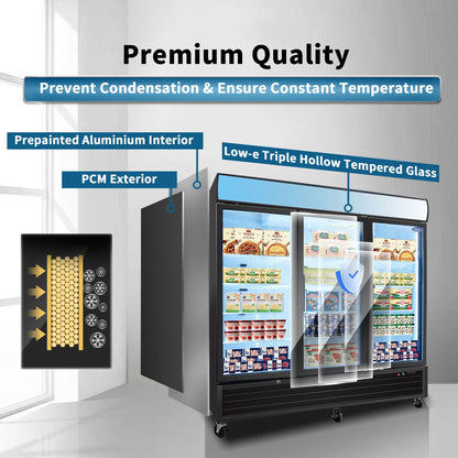 ORIKOOL Glass Door Merchandiser Freezer 70 Cu.ft Swing Door Commercial Reach - In Display Freezers with LED Top Panel Upright Freeze Storage - 1st Choice Furniture Direct