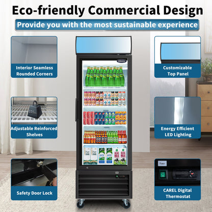 ORIKOOL Glass Door Merchandiser Refrigerator 19.3 Cu.ft Swing Door Commercial Display Refrigerators Merchandising Refrigeration with LED Top Panel - 1st Choice Furniture Direct