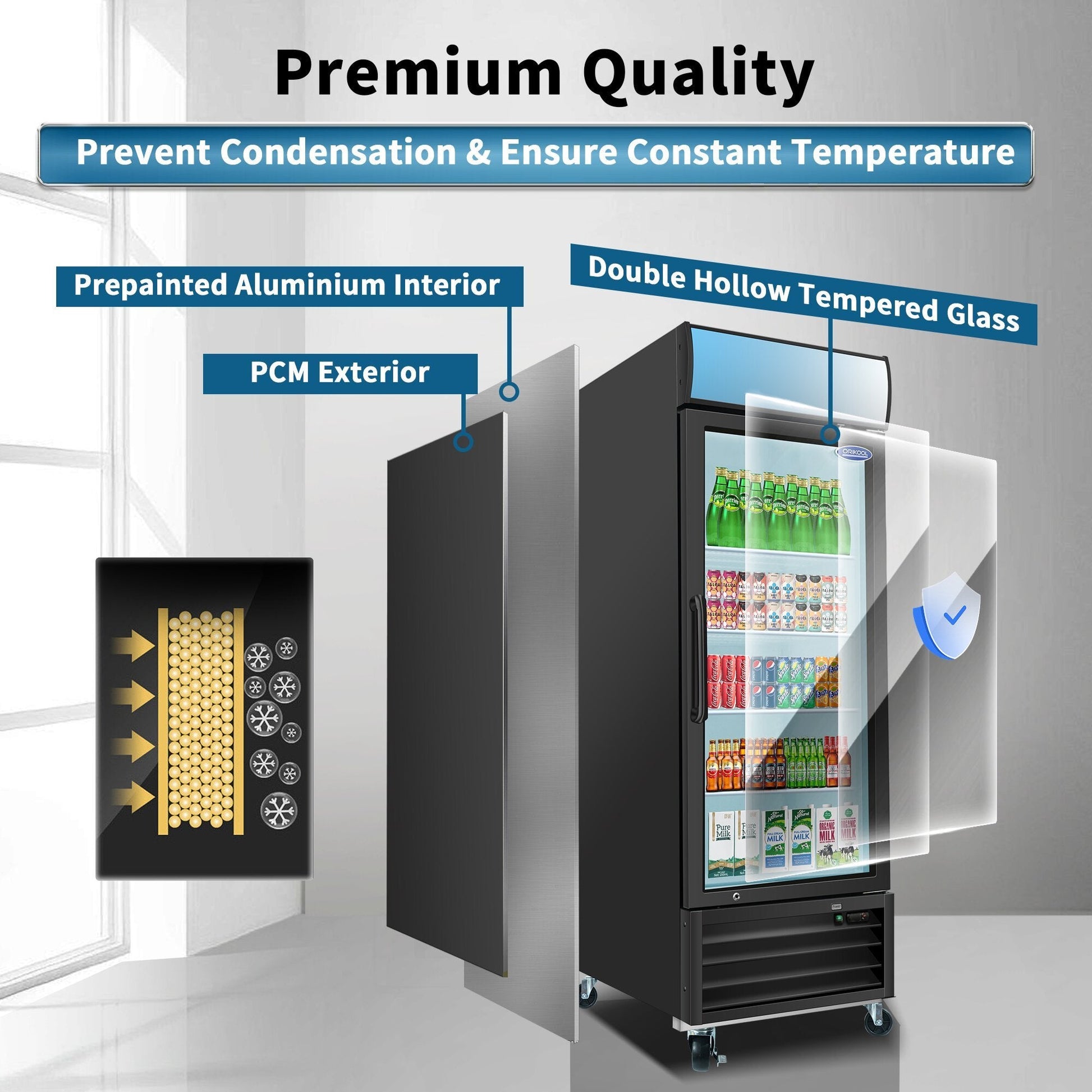 ORIKOOL Glass Door Merchandiser Refrigerator 19.3 Cu.ft Swing Door Commercial Display Refrigerators Merchandising Refrigeration with LED Top Panel - 1st Choice Furniture Direct
