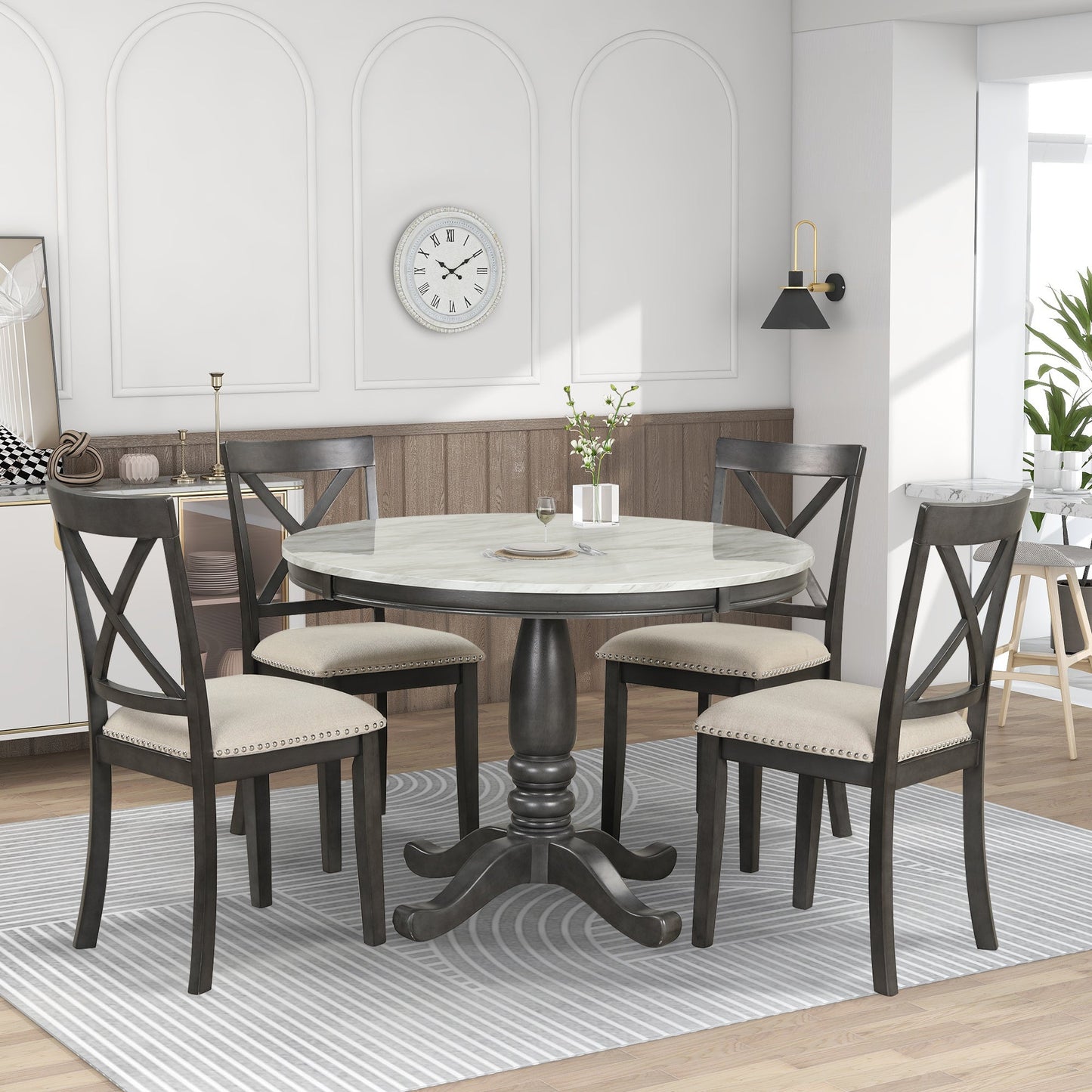 Orisfur. 5 Pieces Dining Table and Chairs Set for 4 Persons, Kitchen Room Solid Wood Table with 4 Chairs - 1st Choice Furniture Direct