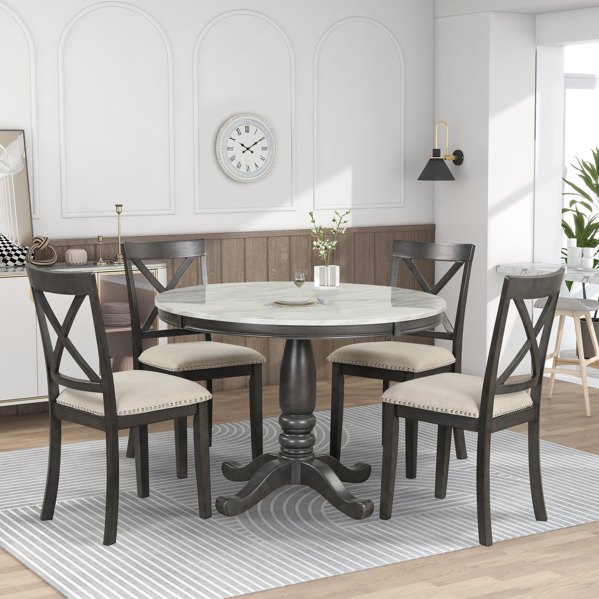 Orisfur. 5 Pieces Dining Table and Chairs Set for 4 Persons, Kitchen Room Solid Wood Table with 4 Chairs - 1st Choice Furniture Direct