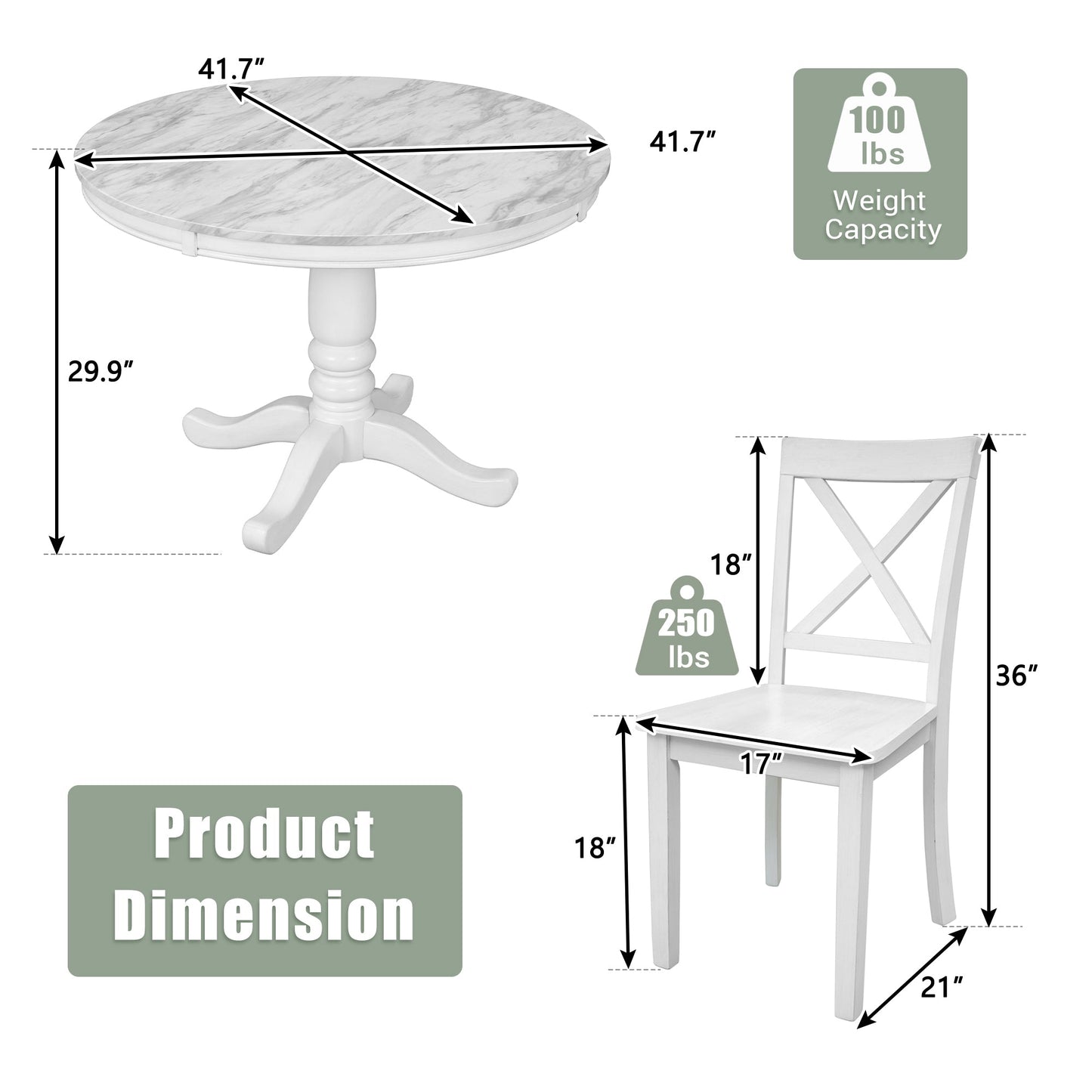 Orisfur. 5 Pieces Dining Table and Chairs Set for 4 Persons, Kitchen Room Solid Wood Table with 4 Chairs - 1st Choice Furniture Direct