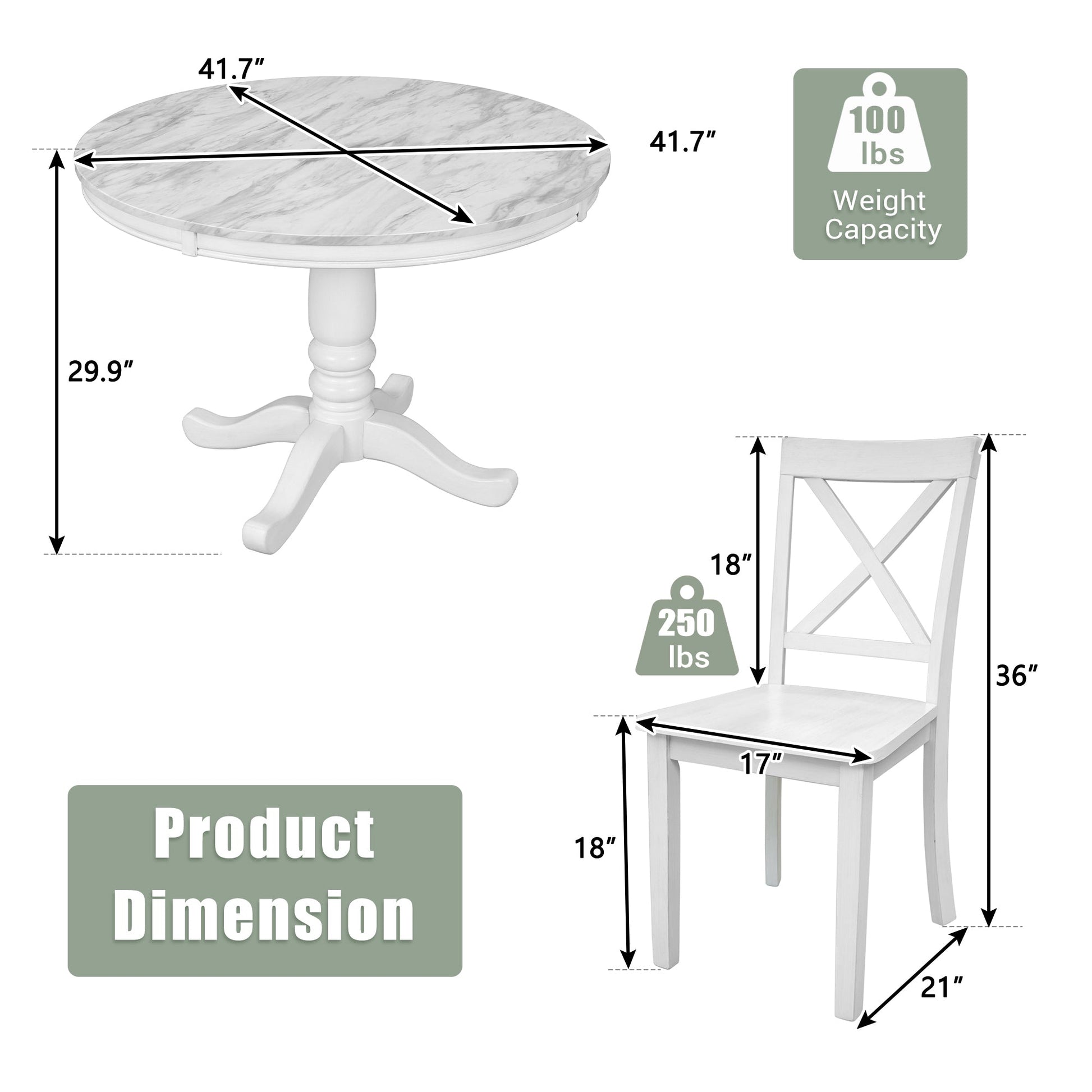 Orisfur. 5 Pieces Dining Table and Chairs Set for 4 Persons, Kitchen Room Solid Wood Table with 4 Chairs - 1st Choice Furniture Direct