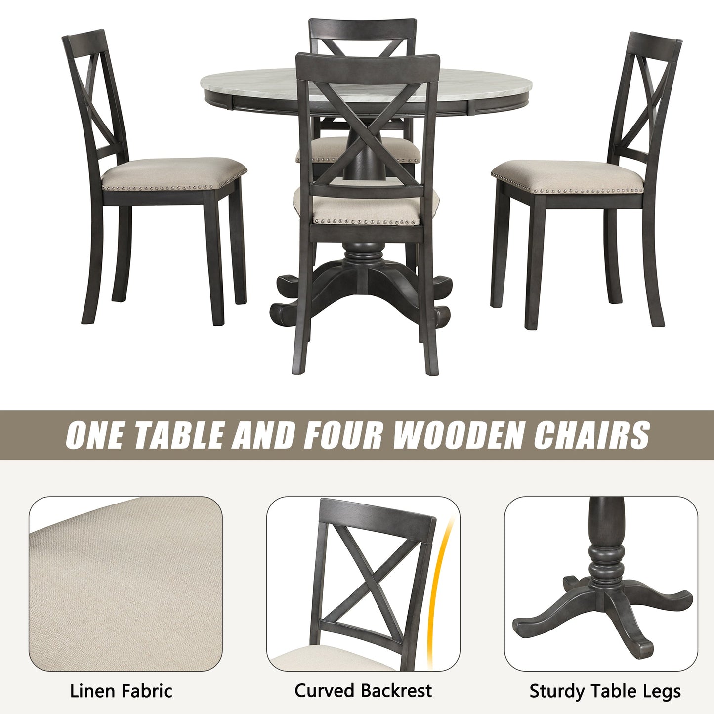 Orisfur. 5 Pieces Dining Table and Chairs Set for 4 Persons, Kitchen Room Solid Wood Table with 4 Chairs - 1st Choice Furniture Direct