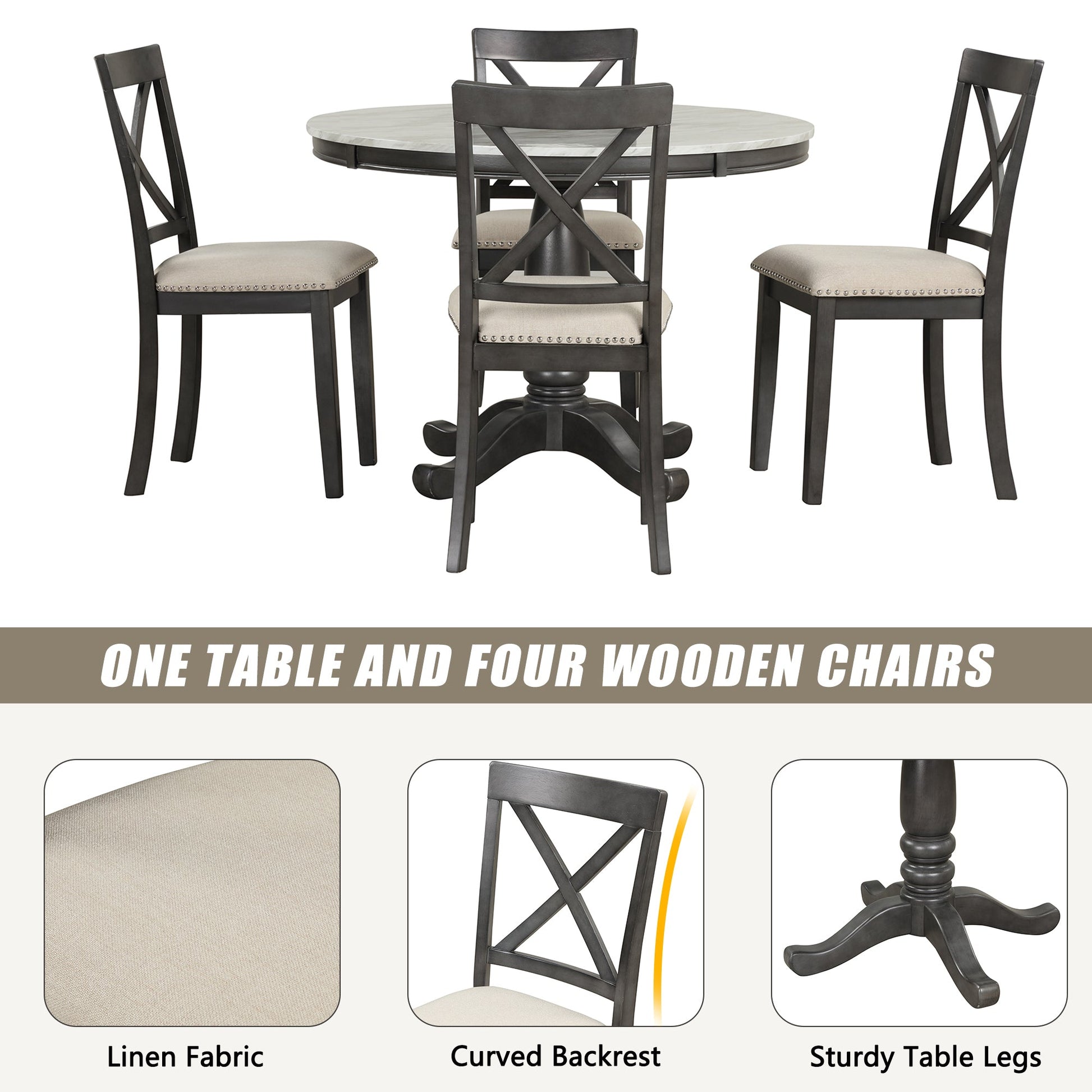 Orisfur. 5 Pieces Dining Table and Chairs Set for 4 Persons, Kitchen Room Solid Wood Table with 4 Chairs - 1st Choice Furniture Direct